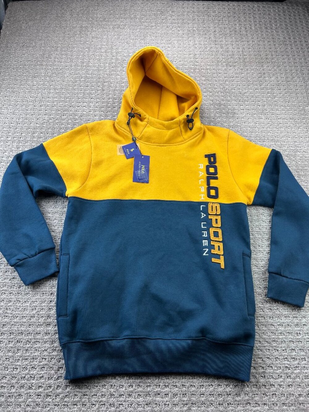 New Polo Sport Ralph Lauren Scuba Hoodie Men XXL Yellow Navy Blue Color Block